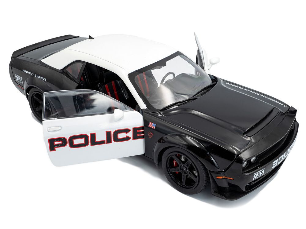 2023 Dodge Challenger Demon "Police" Black and White 1/18 Diecast Model Car by Solido view 2