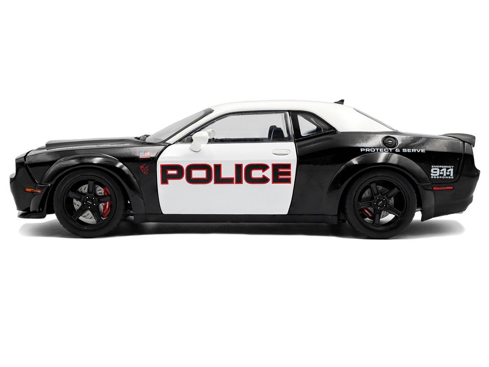 2023 Dodge Challenger Demon "Police" Black and White 1/18 Diecast Model Car by Solido view 3