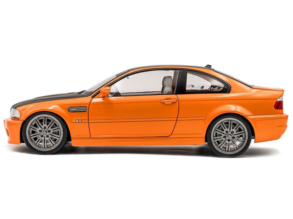 2000 BMW E46 M3 "Solido Works" Orange Metallic with Matt Black Hood and Carbon Top 1/18 Diecast Model Car by Solido view 3
