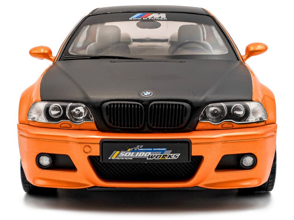 2000 BMW E46 M3 "Solido Works" Orange Metallic with Matt Black Hood and Carbon Top 1/18 Diecast Model Car by Solido view 5