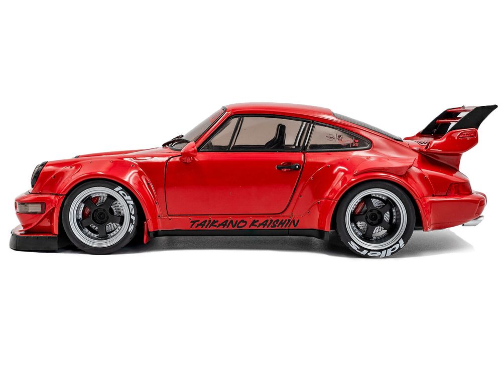 2024 RWB Bodykit "Taikano Kaishin" Red with Black Stripes 1/18 Diecast Model Car by Solido view 3