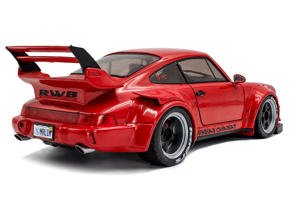 2024 RWB Bodykit "Taikano Kaishin" Red with Black Stripes 1/18 Diecast Model Car by Solido view 4