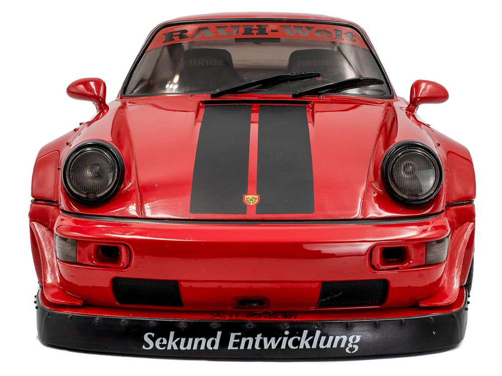 2024 RWB Bodykit "Taikano Kaishin" Red with Black Stripes 1/18 Diecast Model Car by Solido view 5