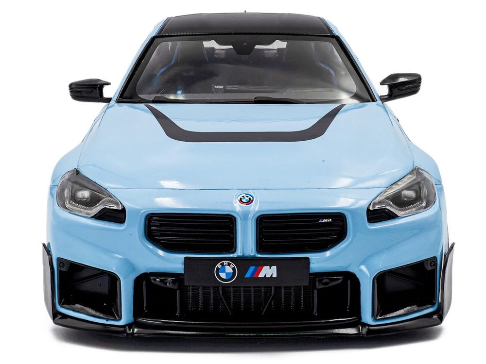 2024 BMW M2 Performance Parts Zandvoort Blue with Carbon Top and Black Stripes 1/18 Diecast Model Car by Solido view 5