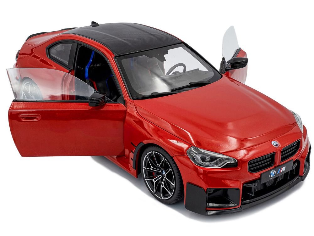 2024 BMW M2 Performance Parts Toronto Red Metallic with Carbon Top 1/18 Diecast Model Car by Solido view 2