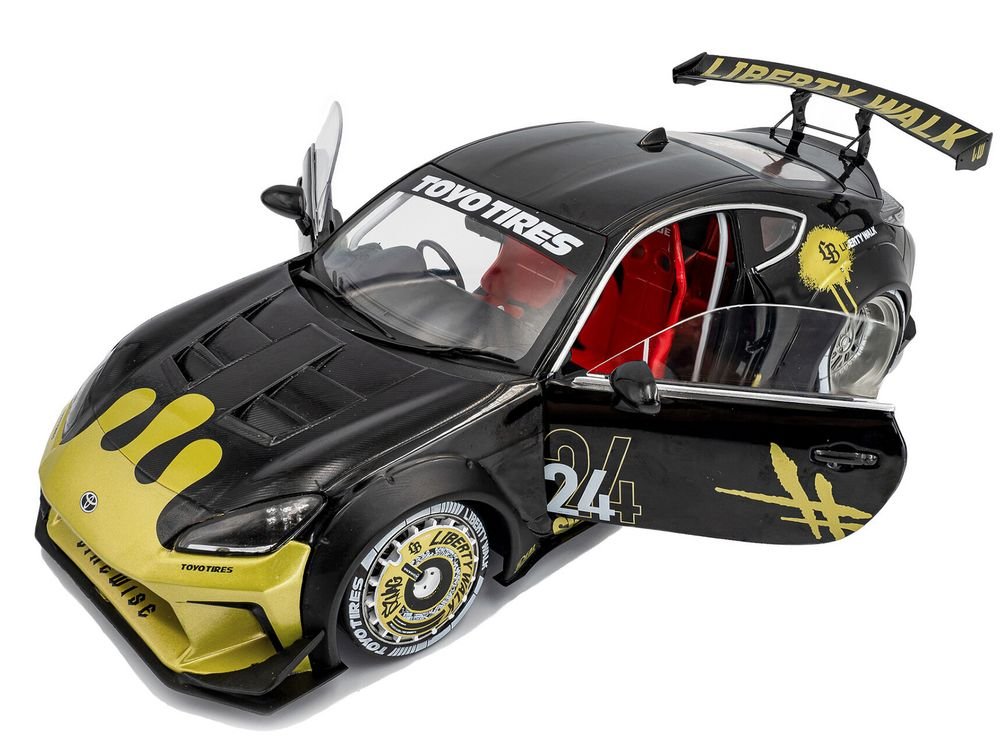 2024 Toyota GR86 Liberty Walk Body Kit RHD (Right Hand Drive) #24 Black with Gold Graphics 1/18 Diecast Model Car by Solido view 2