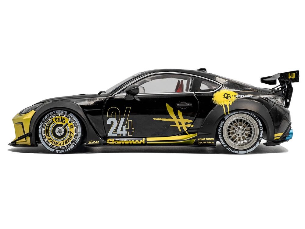2024 Toyota GR86 Liberty Walk Body Kit RHD (Right Hand Drive) #24 Black with Gold Graphics 1/18 Diecast Model Car by Solido view 3