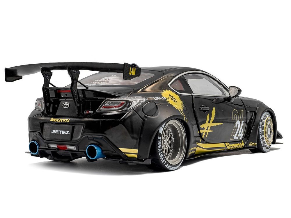 2024 Toyota GR86 Liberty Walk Body Kit RHD (Right Hand Drive) #24 Black with Gold Graphics 1/18 Diecast Model Car by Solido view 4
