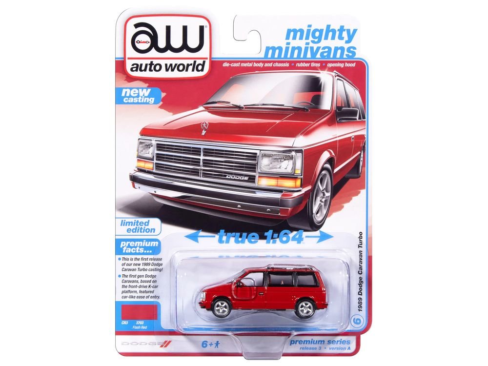 1989 Dodge Caravan Turbo Van Flash Red "Mighty Minivans" Series 1/64 Diecast Model Car by Auto World view 3