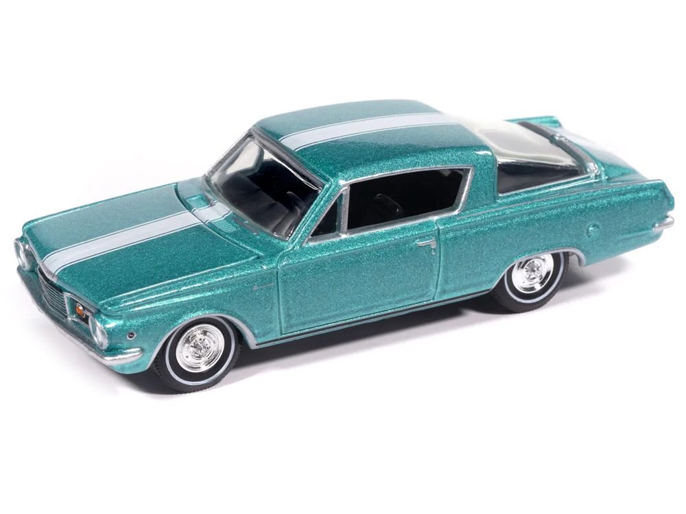 1965 Plymouth Barracuda Formula S Turquoise Metallic with White Stripe "Vintage Muscle" Series 1/64 Diecast Model Car by Auto World view 2
