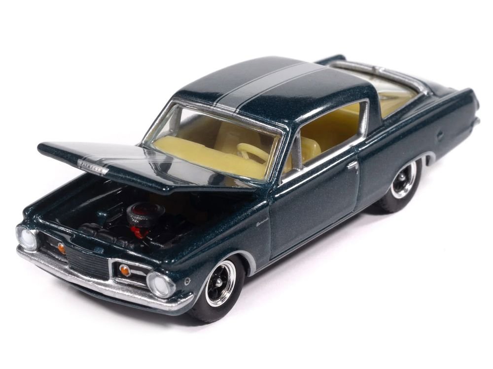 1965 Plymouth Barracuda Formula S Dark Blue Metallic with Silver Stripe "Vintage Muscle" Series 1/64 Diecast Model Car by Auto World view 3