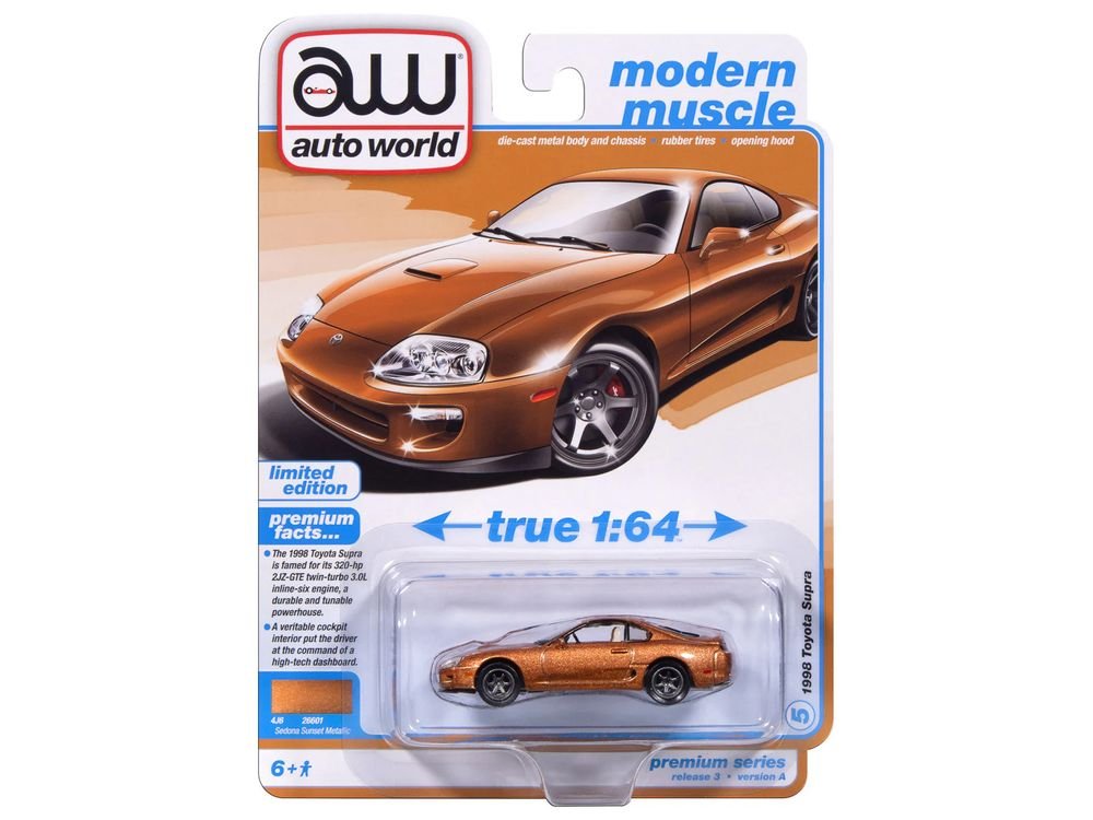 1998 Toyota Supra Sedona Sunset Bronze Metallic "Modern Muscle" Series 1/64 Diecast Model Car by Auto World view 3