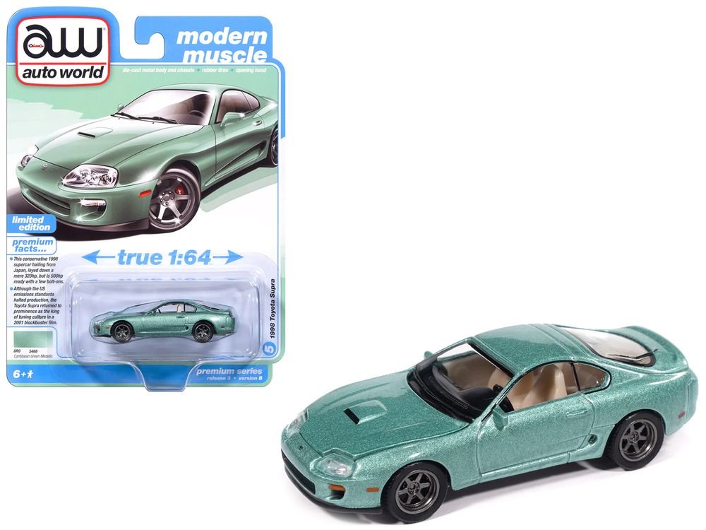 1998 Toyota Supra Caribbean Green Metallic "Modern Muscle" Series 1/64 Diecast Model Car by Auto World