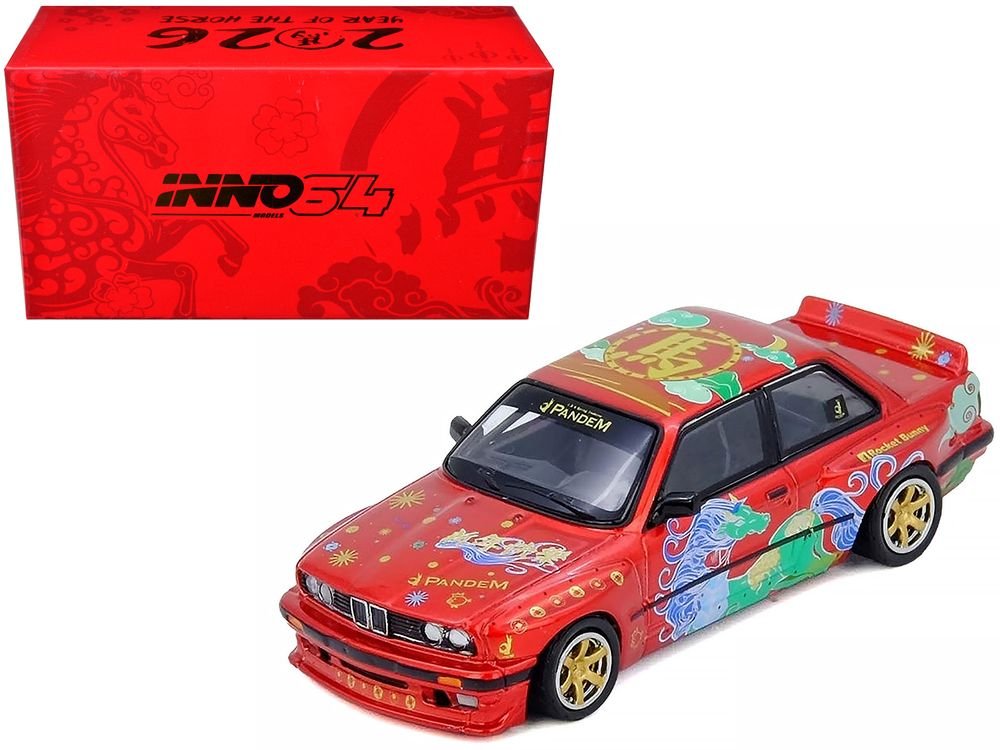 Pandem Rocket Bunny E30 "Year of the Horse - Chinese New Year 2026 Special Edition" Red Metallic with Graphics Limited Edition to 8888 pieces Worldwide 1/64 Diecast Model Car by Inno Models