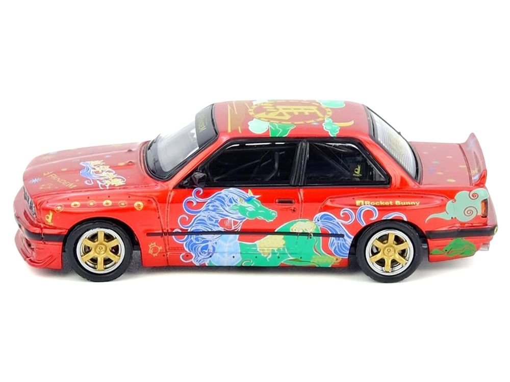 Pandem Rocket Bunny E30 "Year of the Horse - Chinese New Year 2026 Special Edition" Red Metallic with Graphics Limited Edition to 8888 pieces Worldwide 1/64 Diecast Model Car by Inno Models view 2
