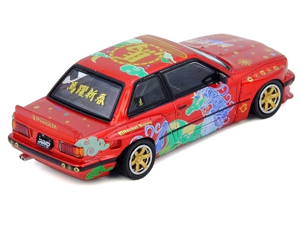 Pandem Rocket Bunny E30 "Year of the Horse - Chinese New Year 2026 Special Edition" Red Metallic with Graphics Limited Edition to 8888 pieces Worldwide 1/64 Diecast Model Car by Inno Models view 3