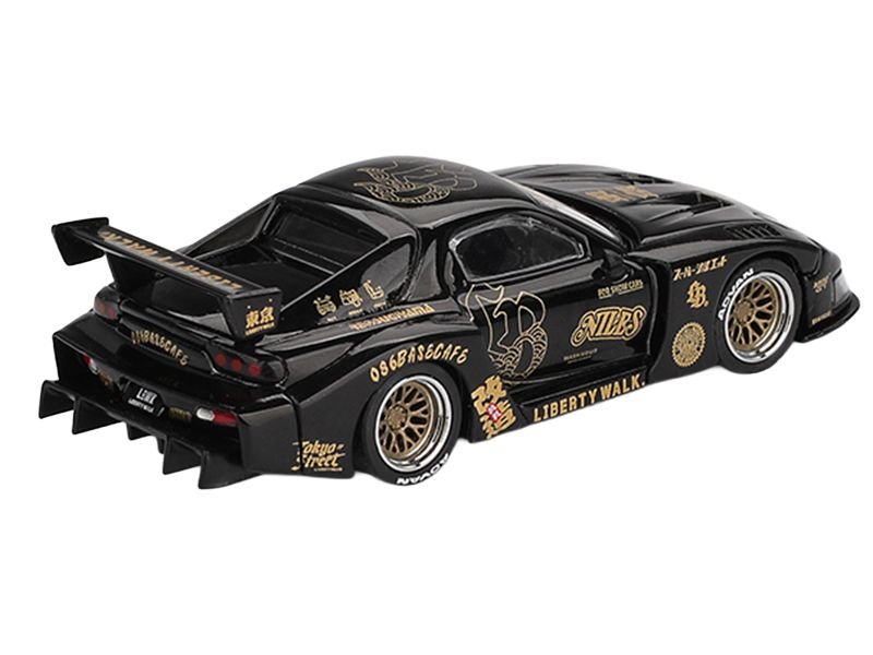 Mazda RX-7 LB-Super Silhouette "FD-NILES" Black with Gold Graphics Limited Edition 1/64 Diecast Model Car by Mini GT view 3