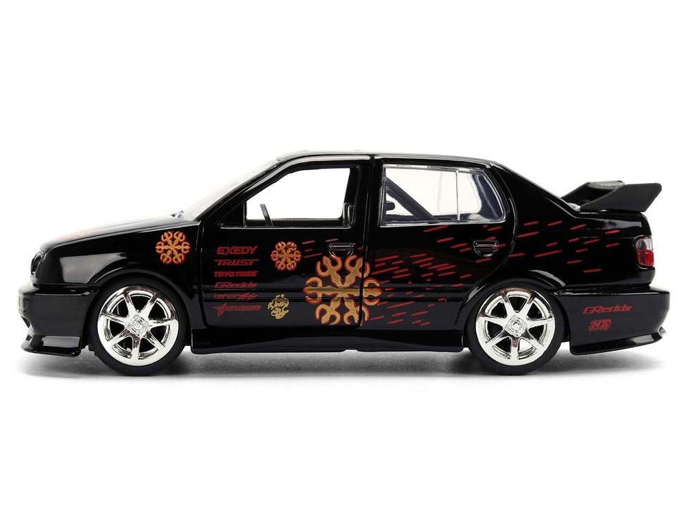 Volkswagen Jetta Black with Graphics "Fast & Furious Remix - 25th Anniversary" Series 1/32 Diecast Model Car by Jada view 3
