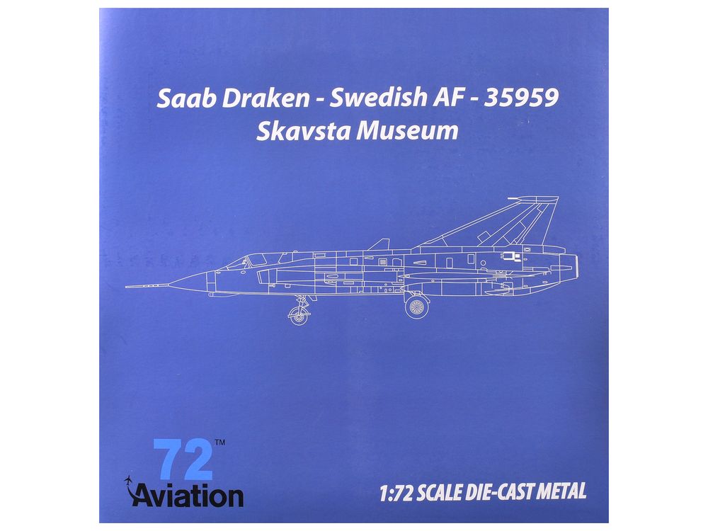 Saab S35 Draken Fighter Aircraft "59 F 11 Wing Skavsta Museum" (1979) Swedish Air Force 1/72 Diecast Model Airplane by Aviation 72 view 3