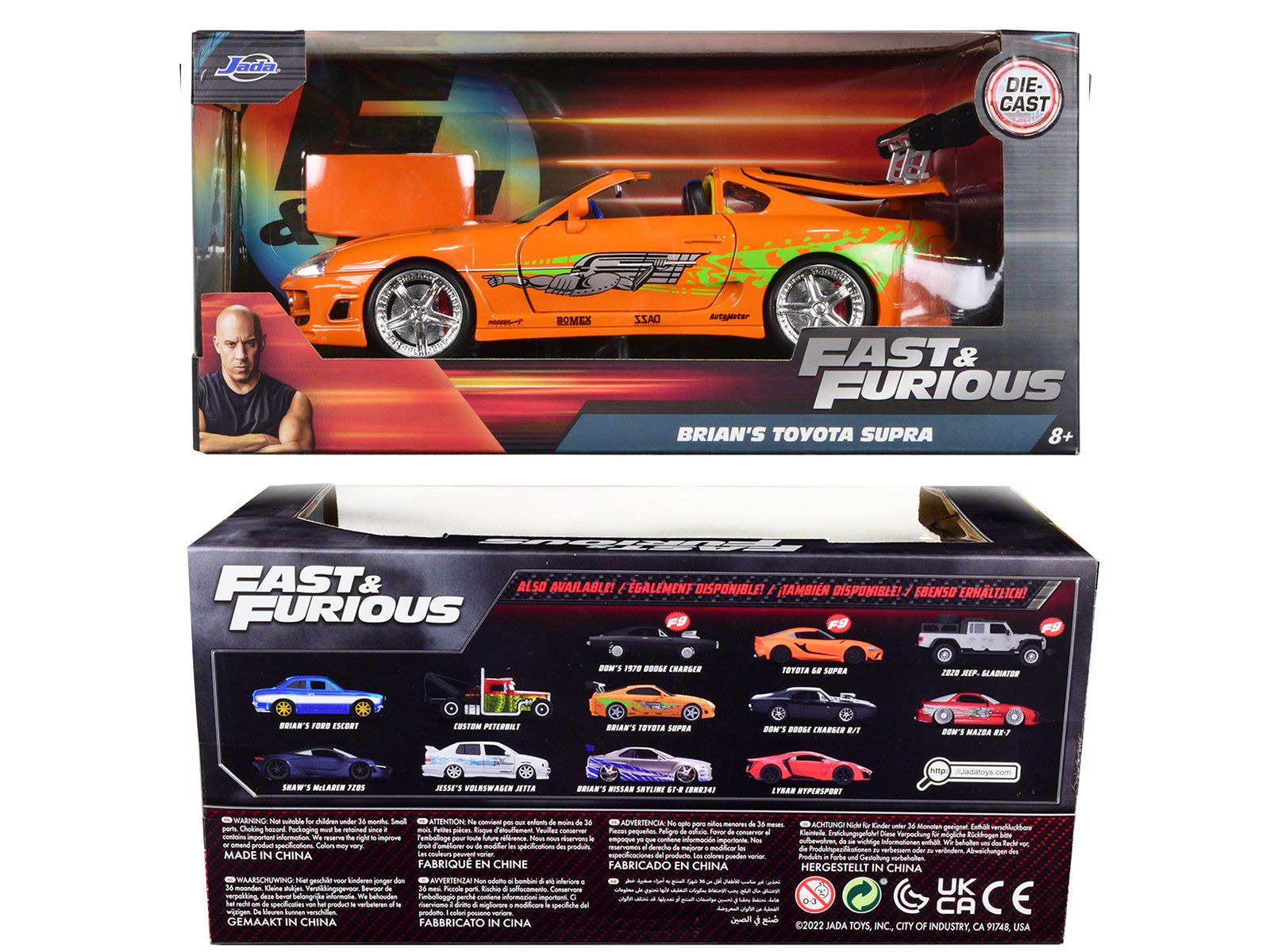 Brian's Toyota Supra Orange with Graphics "Fast & Furious" Movie 1/24 Diecast Model Car by Jada view 3