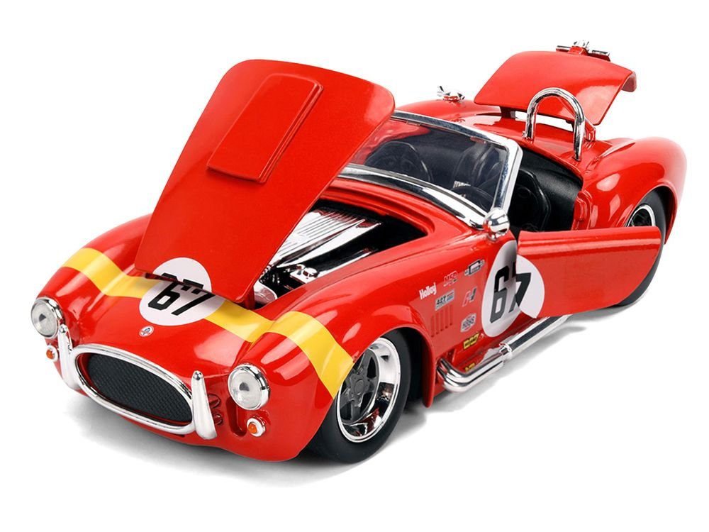 1965 Shelby Cobra 427 S/C #67 Red with Yellow Stripe "Bigtime Muscle" Series 1/24 Diecast Model Car by Jada view 2