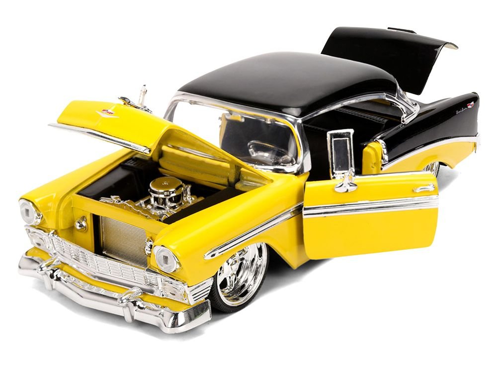 1956 Chevrolet Bel Air Yellow and Black "Bigtime Muscle" Series 1/24 Diecast Model Car by Jada view 2