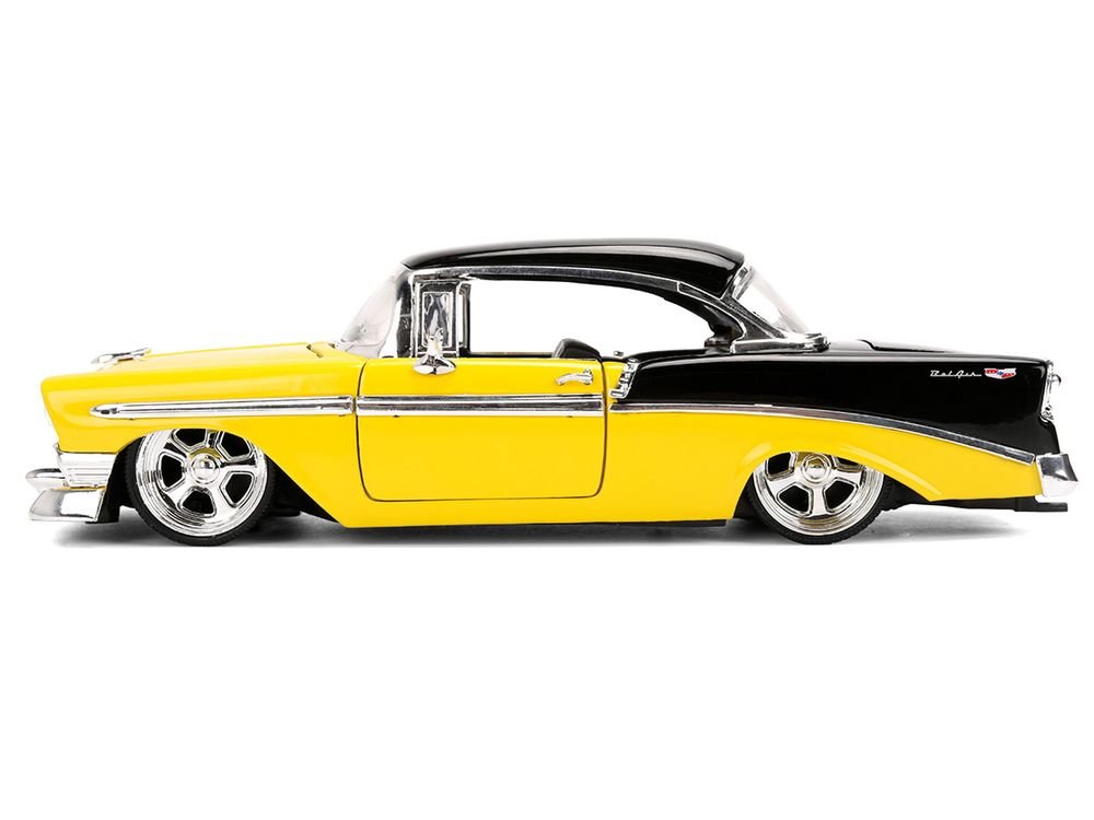 1956 Chevrolet Bel Air Yellow and Black "Bigtime Muscle" Series 1/24 Diecast Model Car by Jada view 3