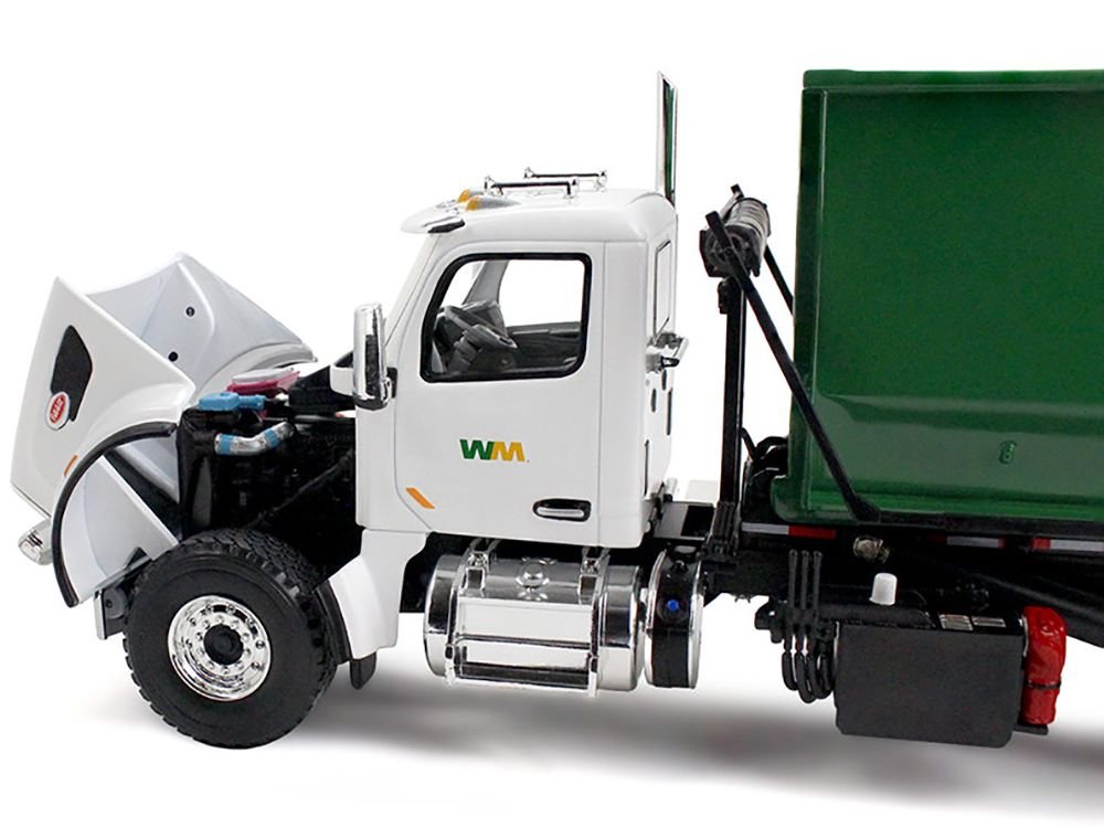 Peterbilt 567 Refuse Garbage Truck with 40 Yard Roll-Off Container "Waste Management" White and Green 1/34 Diecast Model by First Gear view 2