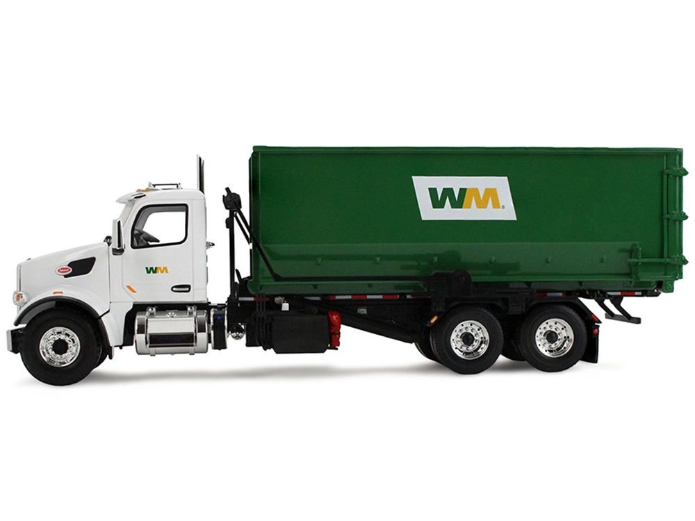 Peterbilt 567 Refuse Garbage Truck with 40 Yard Roll-Off Container "Waste Management" White and Green 1/34 Diecast Model by First Gear view 3