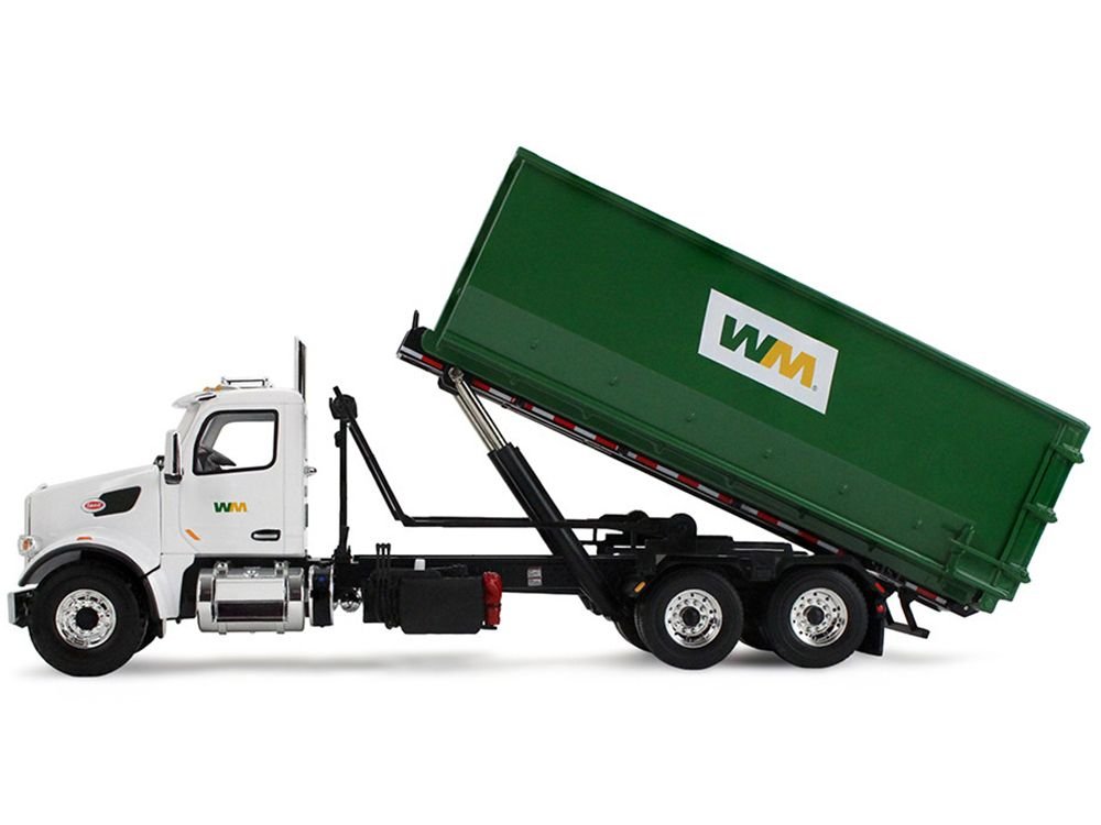Peterbilt 567 Refuse Garbage Truck with 40 Yard Roll-Off Container "Waste Management" White and Green 1/34 Diecast Model by First Gear view 4