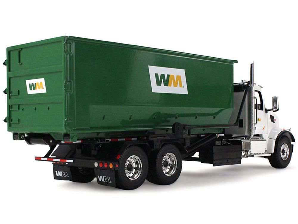 Peterbilt 567 Refuse Garbage Truck with 40 Yard Roll-Off Container "Waste Management" White and Green 1/34 Diecast Model by First Gear view 5