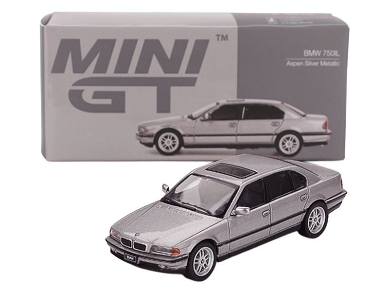 BMW 750IL Aspen Silver Metallic with Sun Roof Limited Edition 1/64 Diecast Model Car by Mini GT view 4