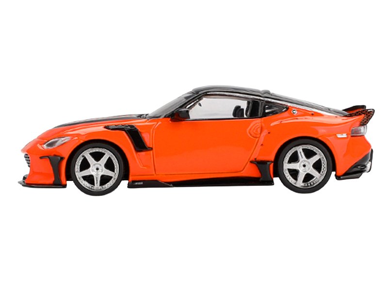 Nissan Z VeilSide FFZ400 Orange with Black Top Limited Edition 1/64 Diecast Model Car by Mini GT view 2