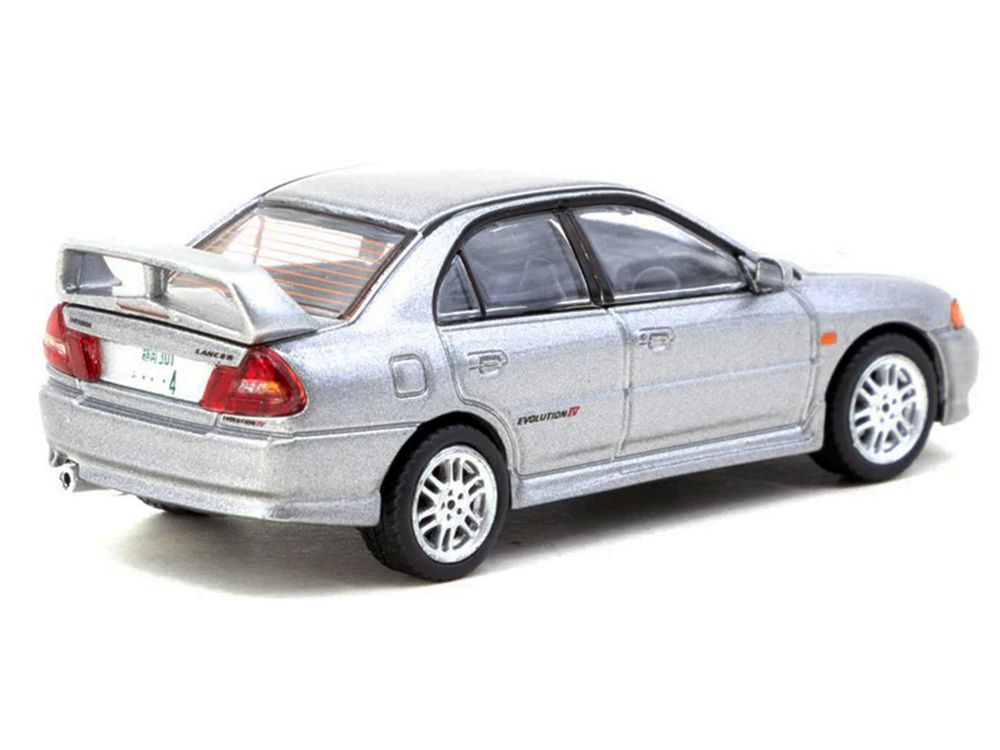 Mitsubishi Lancer Evolution IV Silver Metallic with Tarmac Cards "Global64" Series 1/64 Diecast Model by Tarmac Works view 2
