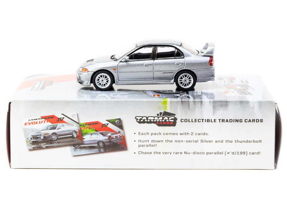 Mitsubishi Lancer Evolution IV Silver Metallic with Tarmac Cards "Global64" Series 1/64 Diecast Model by Tarmac Works view 3