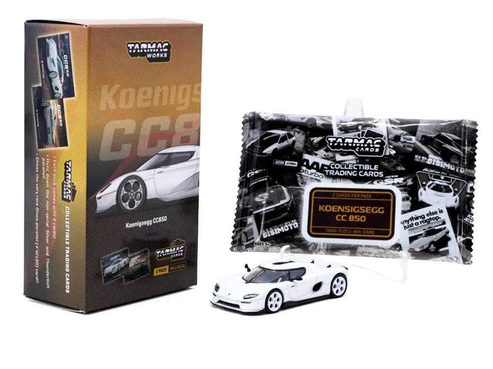 Koenigsegg CC850 White with Tarmac Cards "Global64" Series 1/64 Diecast Model by Tarmac Works view 3