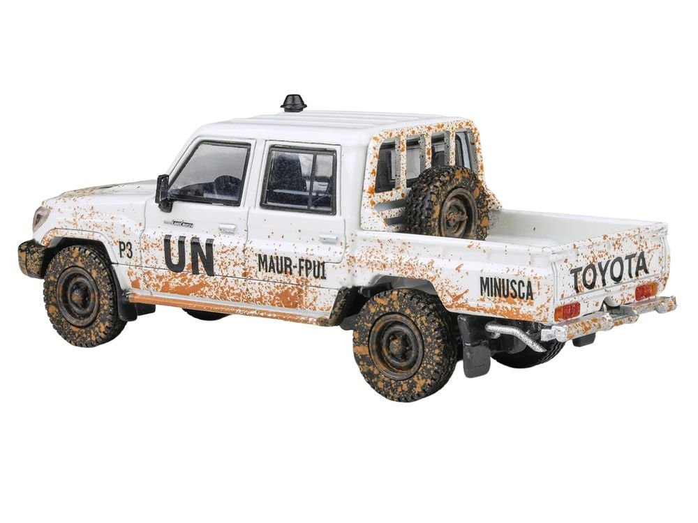 2014 Toyota Land Cruiser LC 79 Pickup Truck "UN MINUSCA" White (Dirty Version) 1/64 Diecast Model Car by Paragon Models view 2