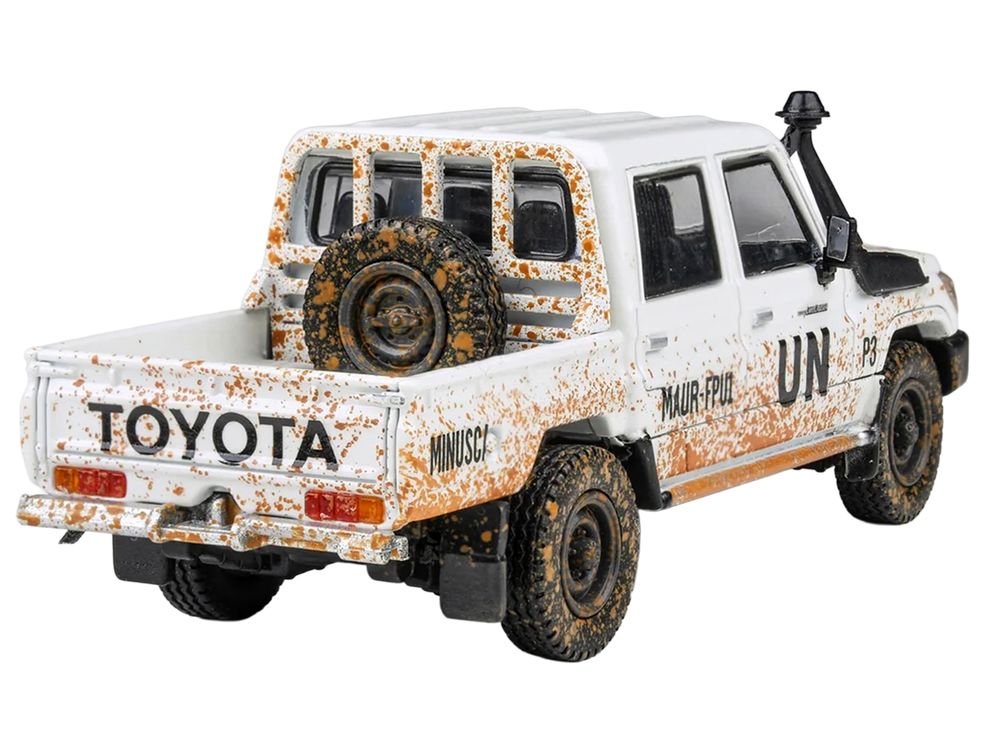 2014 Toyota Land Cruiser LC 79 Pickup Truck "UN MINUSCA" White (Dirty Version) 1/64 Diecast Model Car by Paragon Models view 3