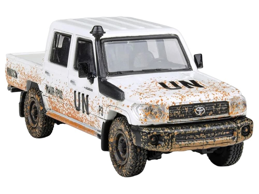 2014 Toyota Land Cruiser LC 79 Pickup Truck "UN MINUSCA" White (Dirty Version) 1/64 Diecast Model Car by Paragon Models view 4