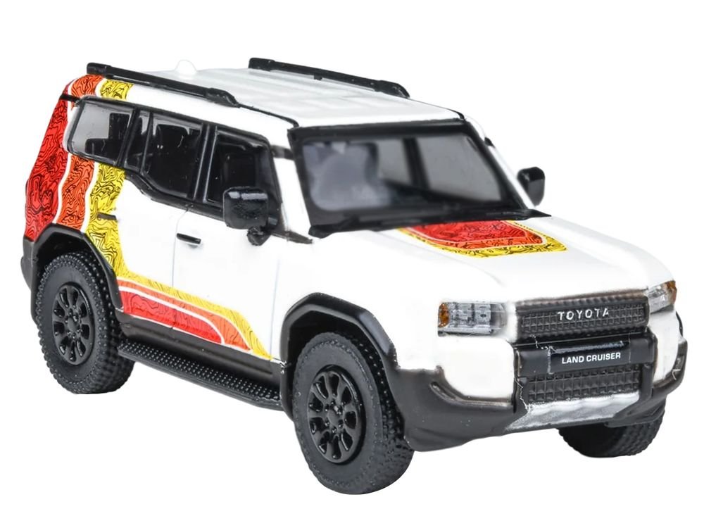2024 Toyota Land Cruiser 250 Prado White with "TRD" Stripes 1/64 Diecast Model Car by Paragon Models view 3