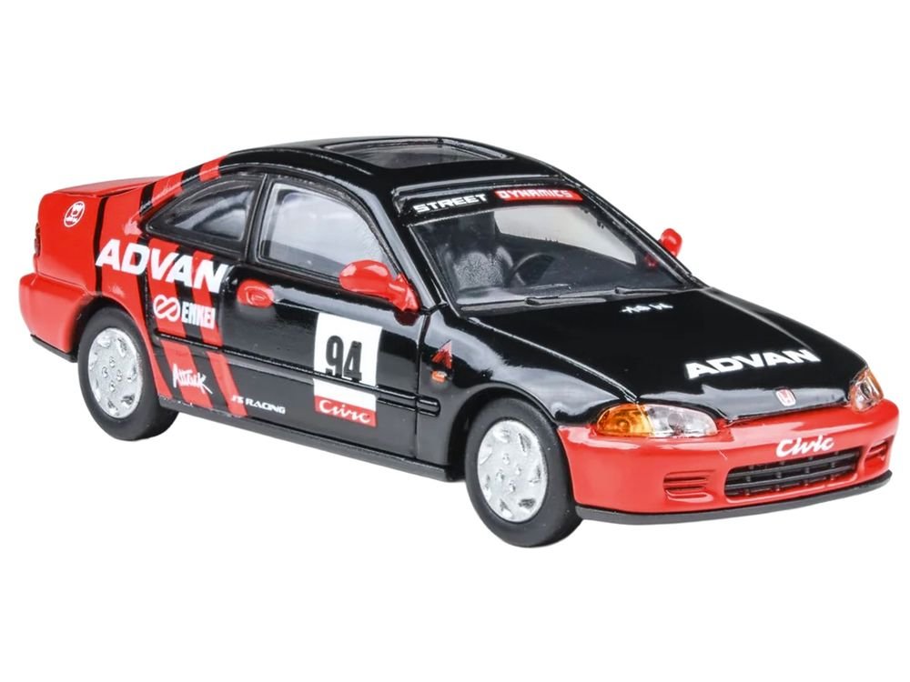 1995 Honda Civic Coupe EJ1 #94 "Autocross - ADVAN" Black and Red 1/64 Diecast Model Car by Paragon Models view 4