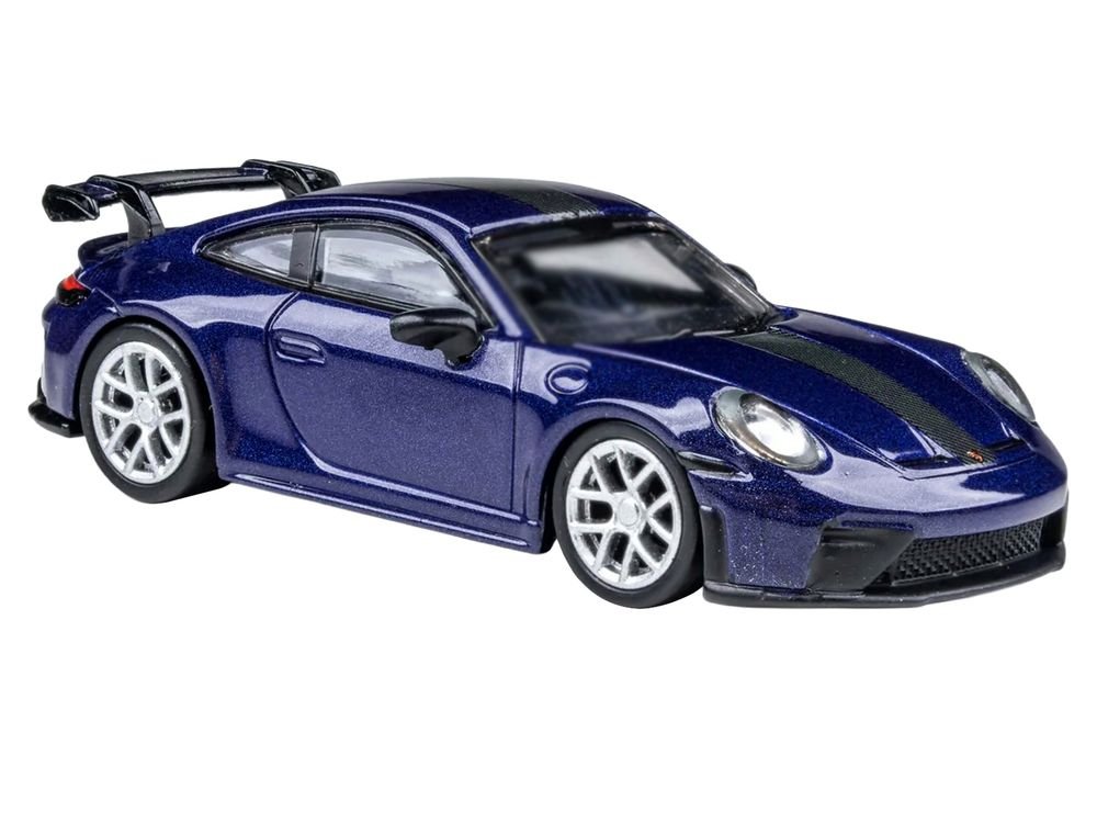 2025 Porsche 911 GT3 (992.2) Gentian Blue Metallic with Carbon Stripe 1/64 Diecast Model Car by Paragon Models view 4