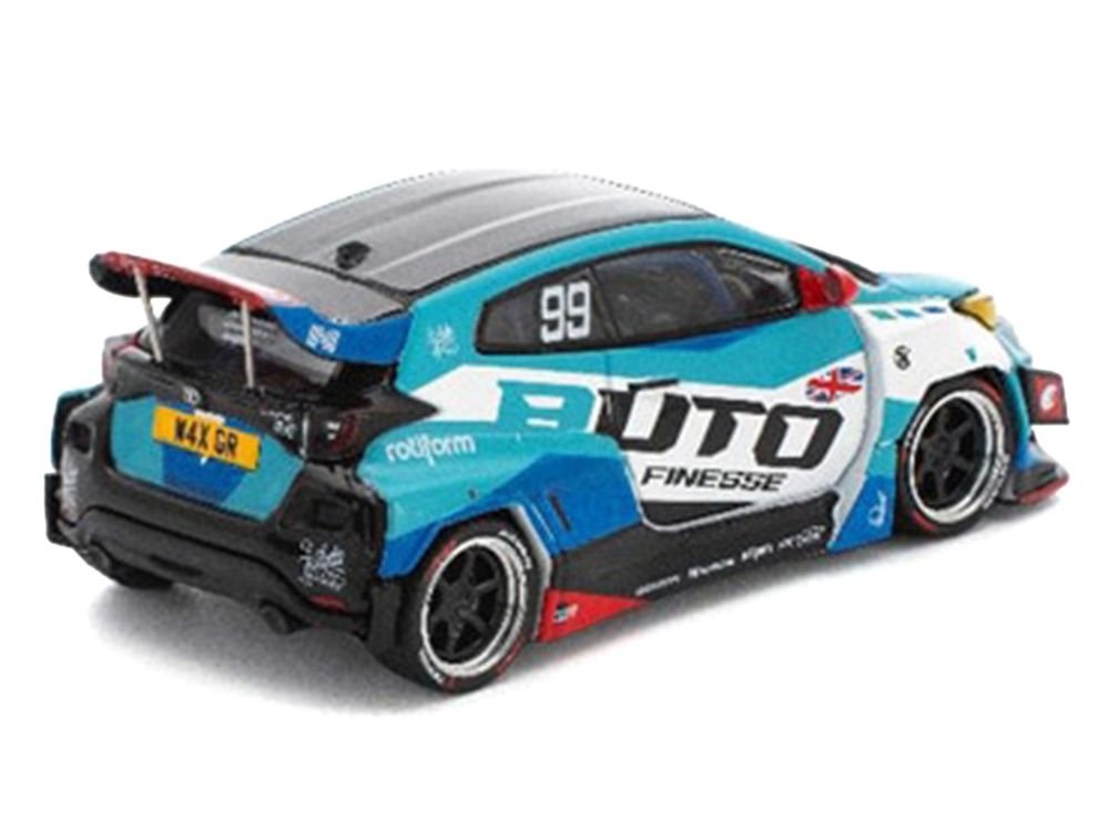 Pandem GR Yaris RHD (Right Hand Drive) #99 "Auto Finesse" Blue and White with Graphics "Enigma Exclusive Edition" 1/64 Diecast Model Car by Pop Race view 3