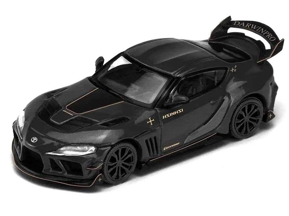 Toyota Supra DarwinPro Black with Gold Accents "Enigma Exclusive Edition" 1/64 Diecast Model Car by Pop Race view 2