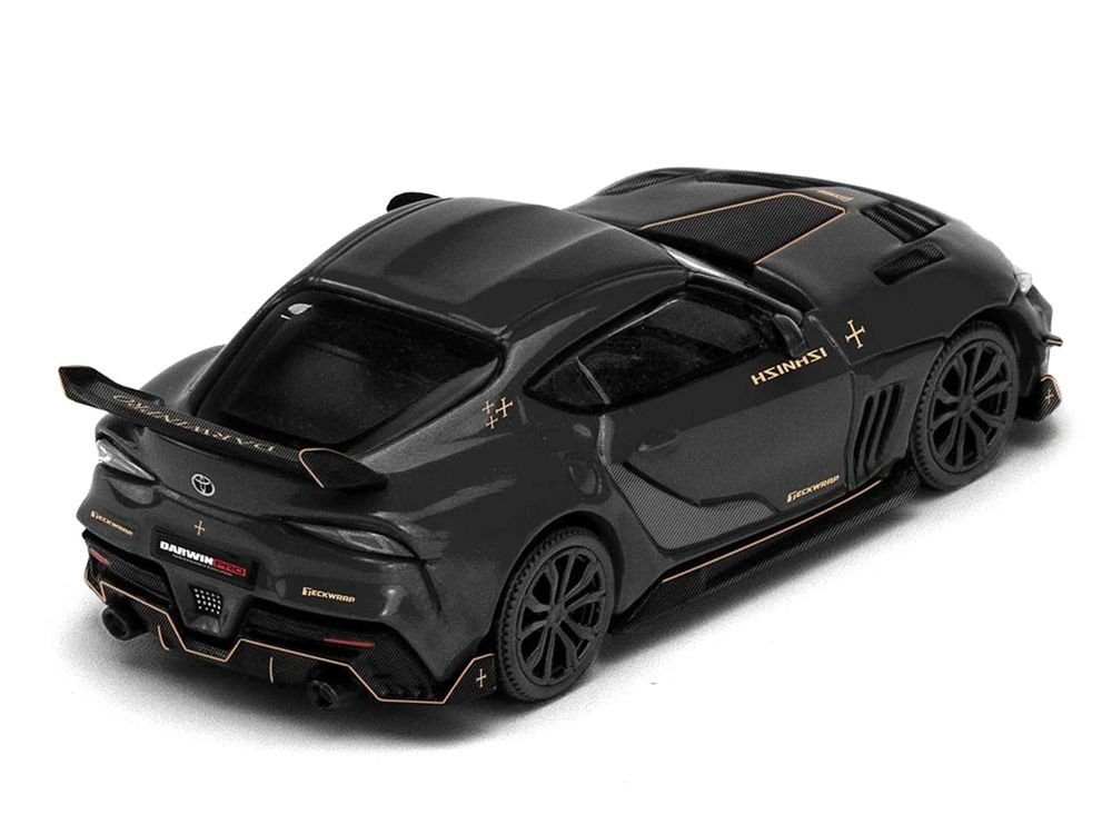 Toyota Supra DarwinPro Black with Gold Accents "Enigma Exclusive Edition" 1/64 Diecast Model Car by Pop Race view 3