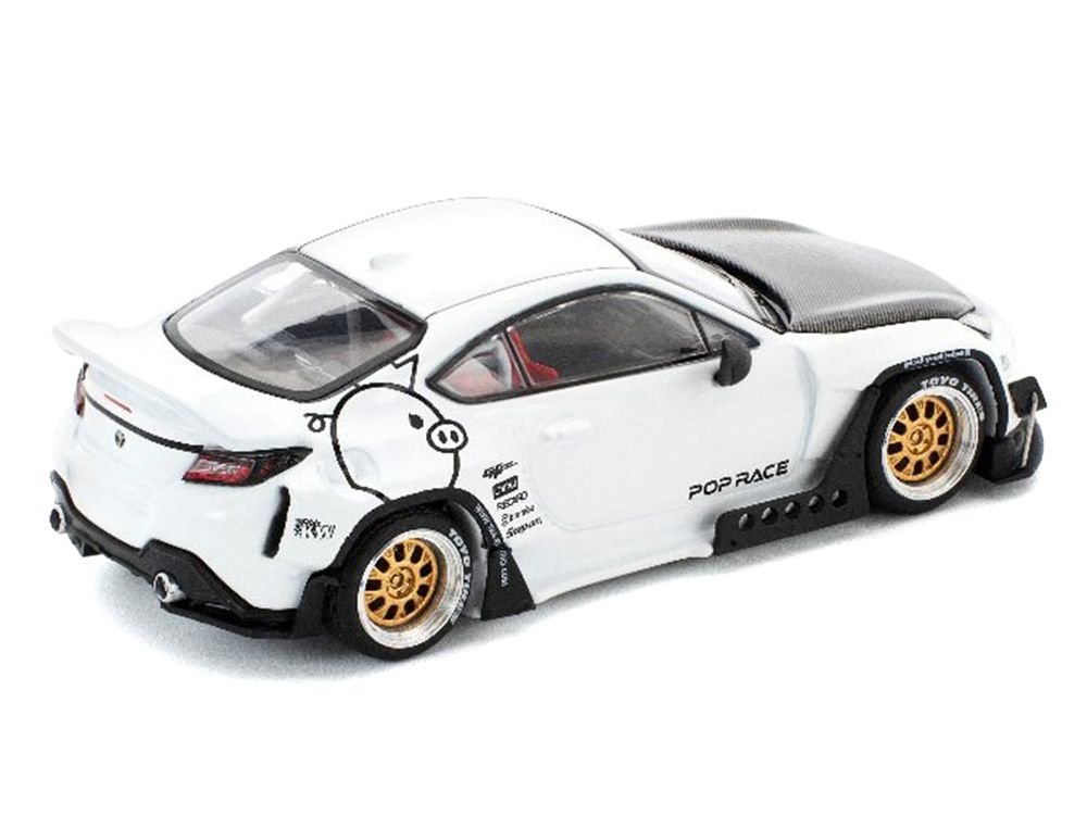 Toyota Pandem GR86 White with Carbon Hood "Enigma Exclusive Edition" 1/64 Diecast Model Car by Pop Race view 4