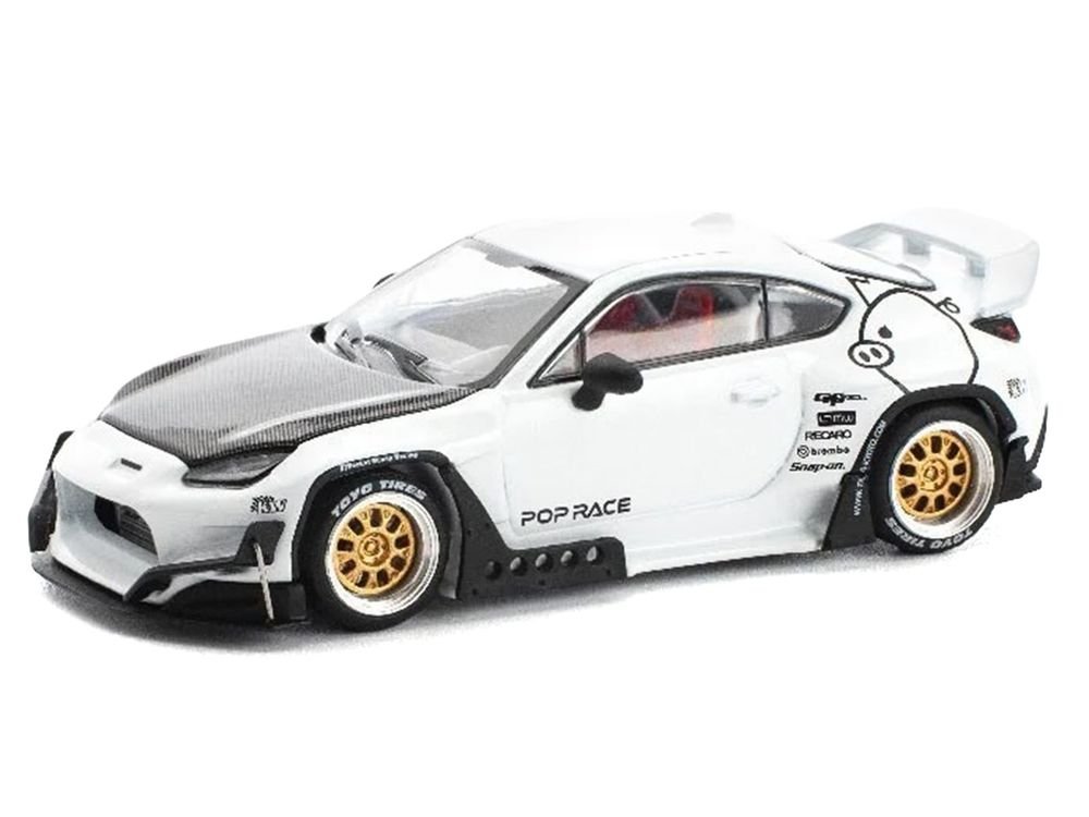 Toyota Pandem GR86 White with Carbon Hood "Enigma Exclusive Edition" 1/64 Diecast Model Car by Pop Race view 5