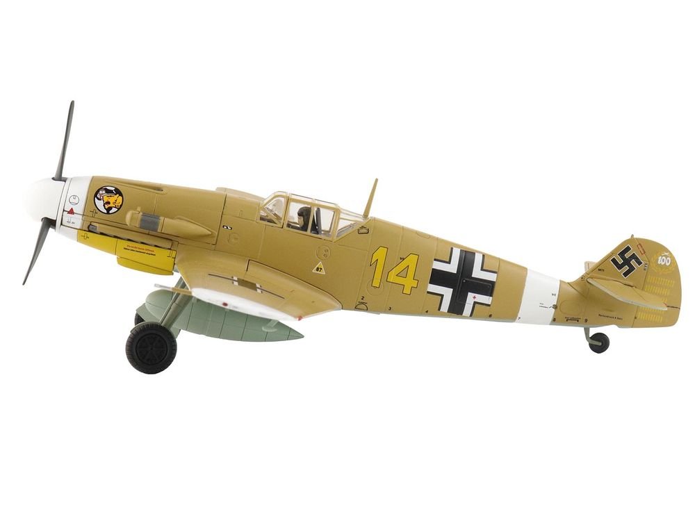 Messerschmitt Bf 109F-4 Fighter Aircraft "Marseille Yellow 14 3./JG27 Egypt" (1942) German Luftwaffe "Air Power Series" 1/48 Diecast Model by Hobby Master view 2