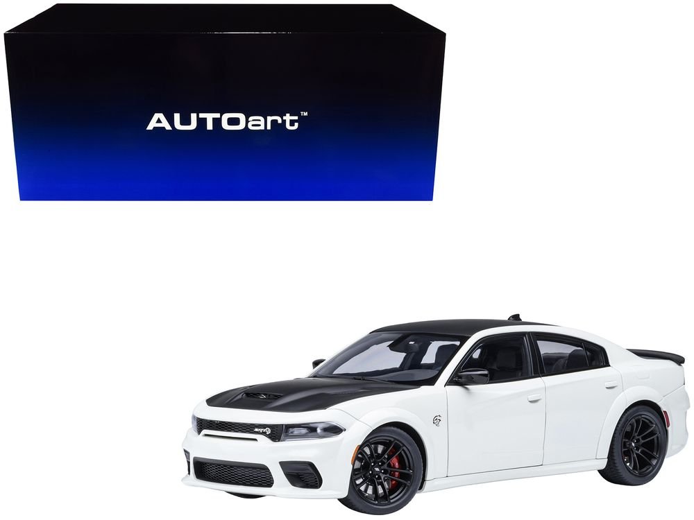 Dodge Charger SRT Hellcat Redeye Knuckle White with Matt Black Hood and Top 1/18 Model Car by Autoart