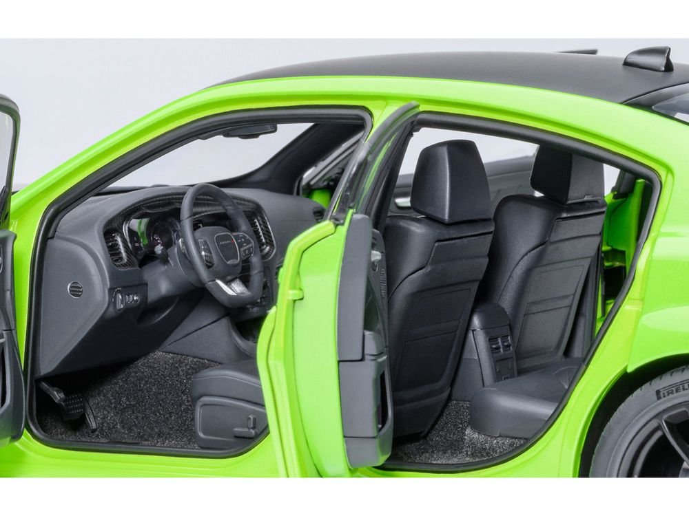 Dodge Charger Scat Pack Widebody Sublime Green with Matt Black Hood and Top 1/18 Model Car by Autoart view 4